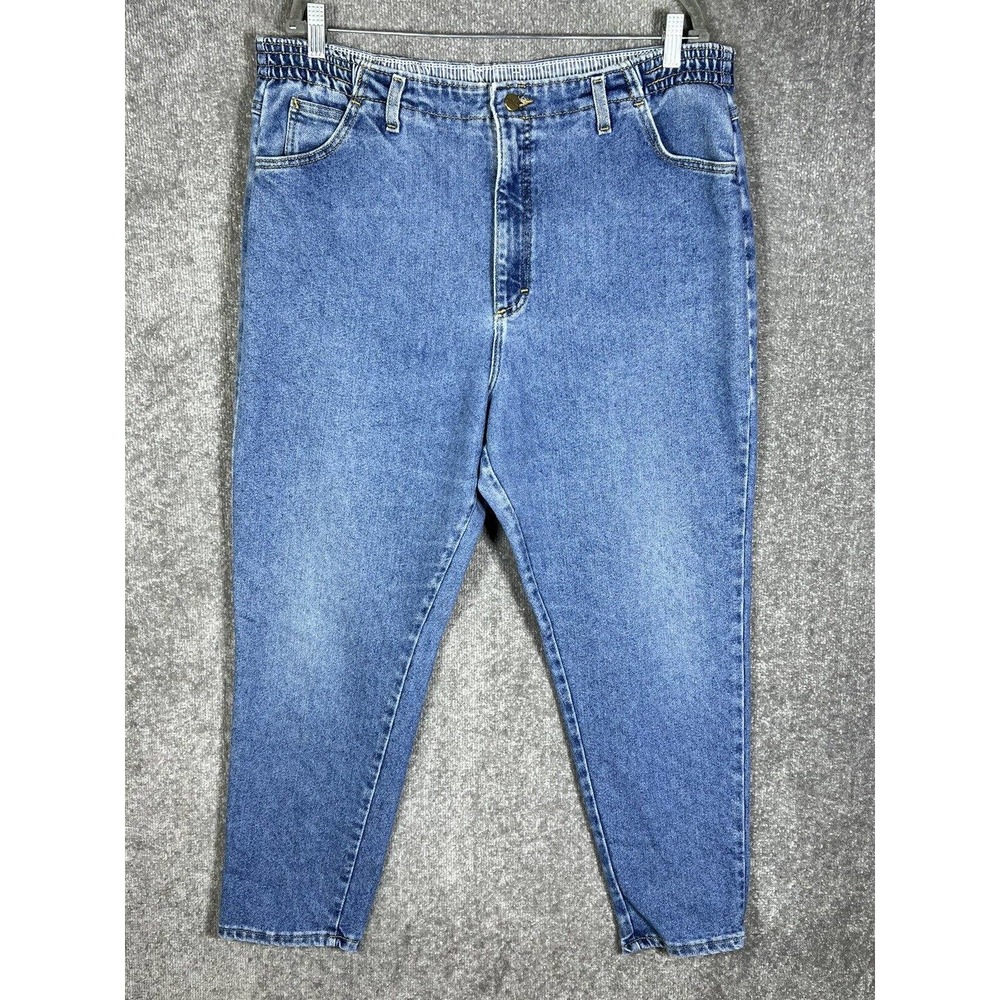 Vintage LL Bean Straight Leg Jeans Womens Size 20 Blue Denim Side Elastic USA‎